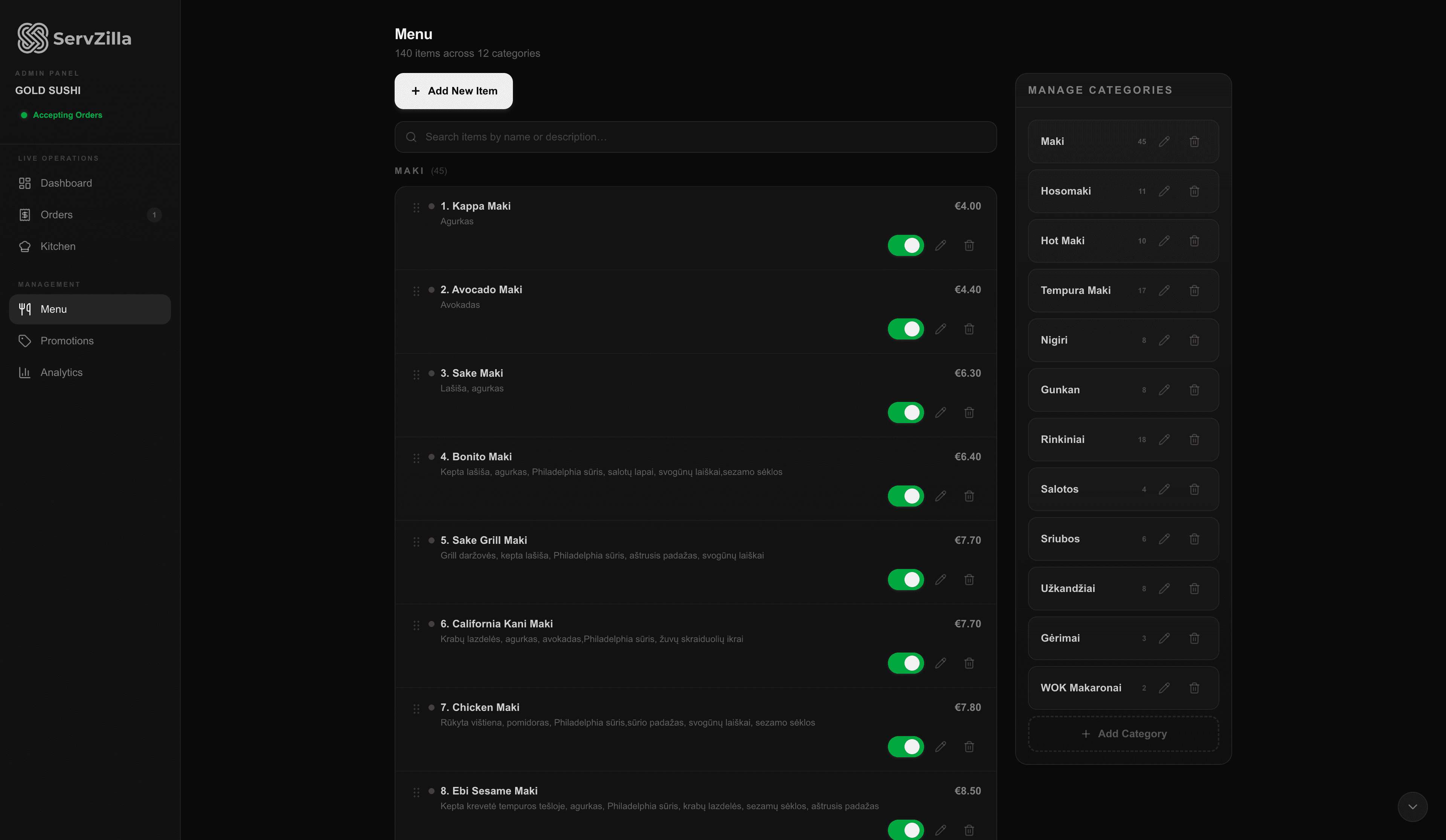 Menu Management