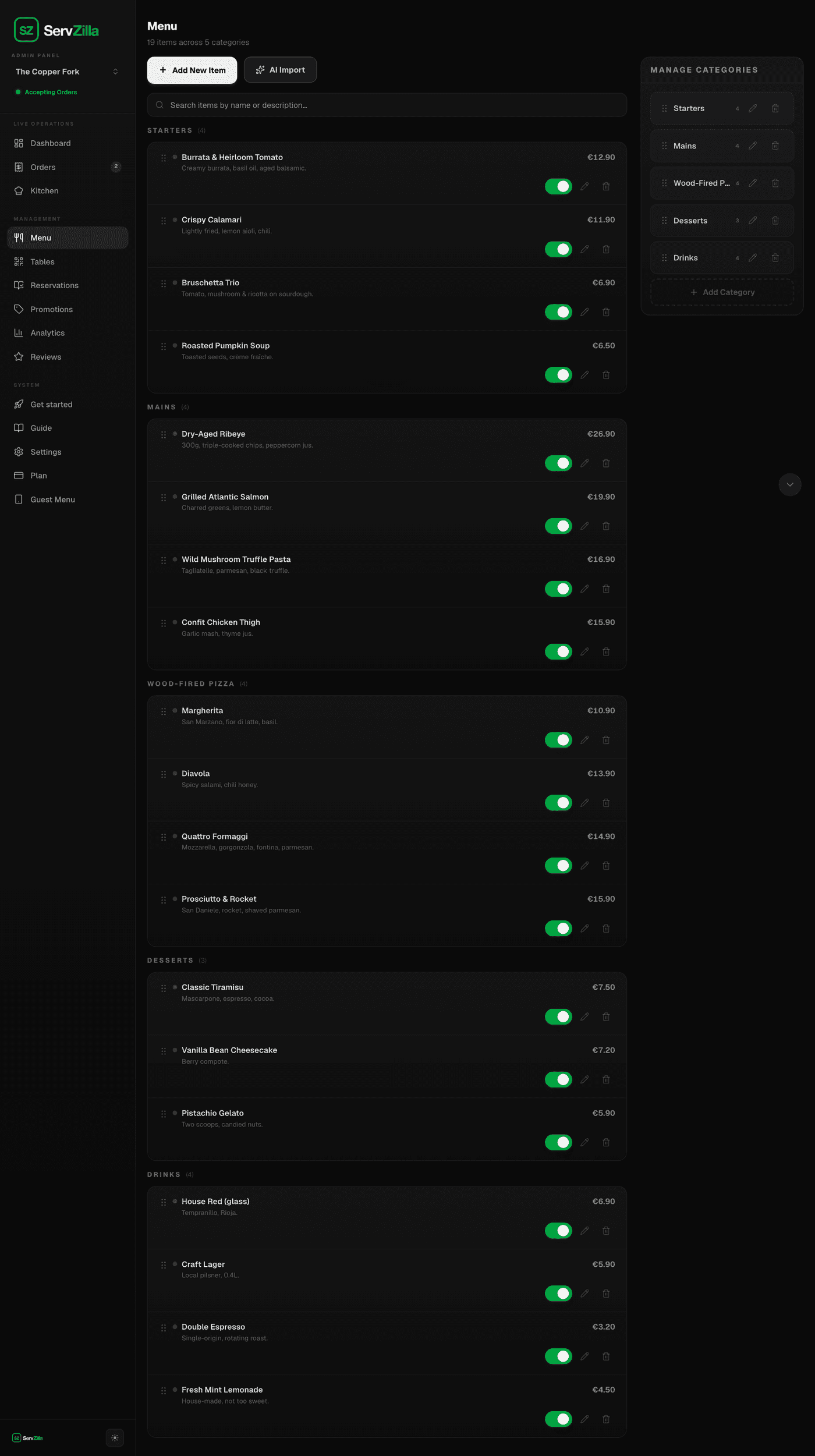 Menu Management